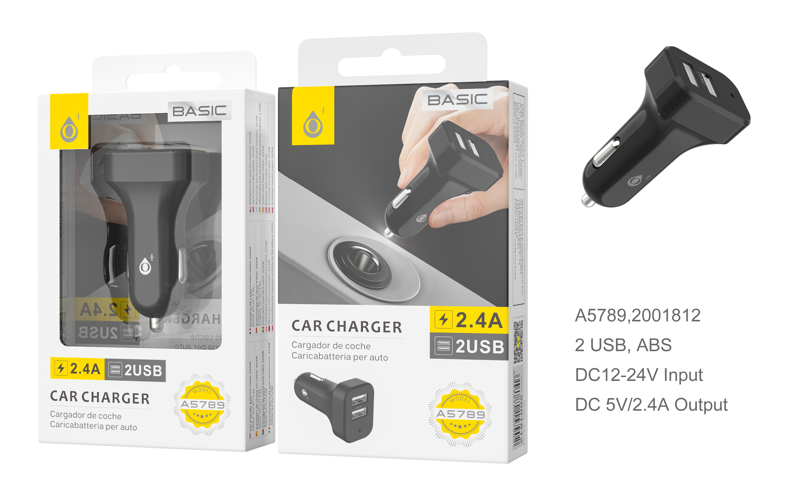 A5789 NE CARGADOR DE MECHERO SIN CABLE 2USB 2.4A