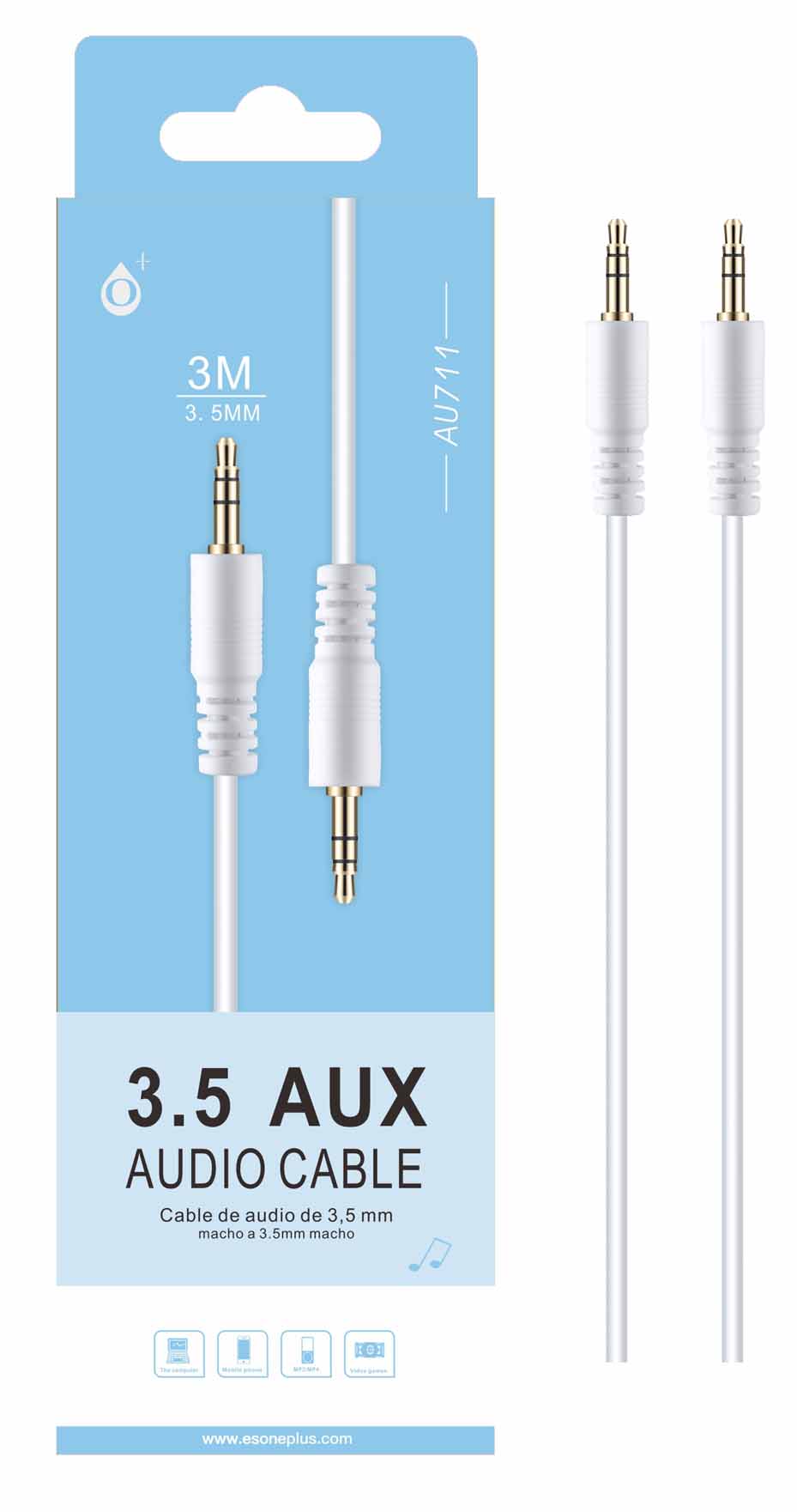 AU711 BL Cable de JACK Jinx M/M 3.5mm, 3M Blanco