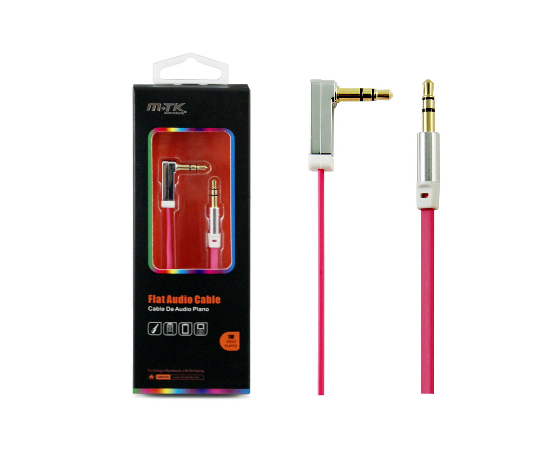 CABLE PLANO DE AUDIO 3.5M M/M ANGULA 90 GRADO ROJO