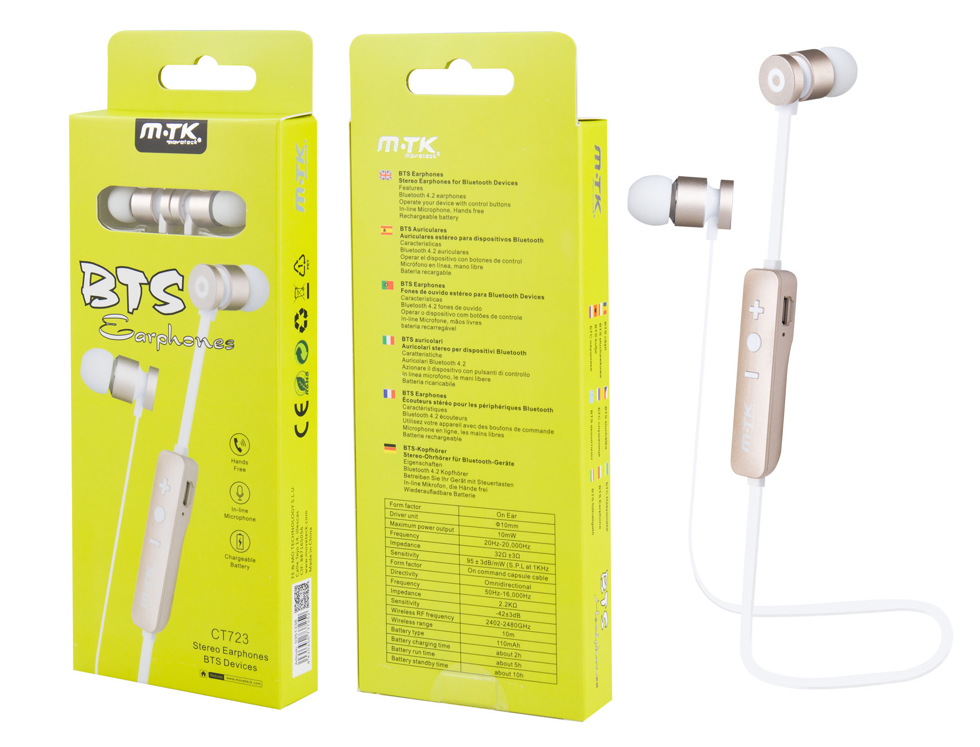 CT723 OR Auricular Bluetooth Symphony con Micro, Rellamada, Oro