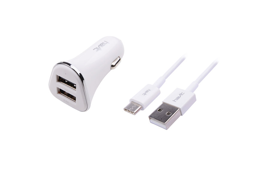 Cargador Mechero DUAL 2.4A con cable Tipo C Blanco ST832
