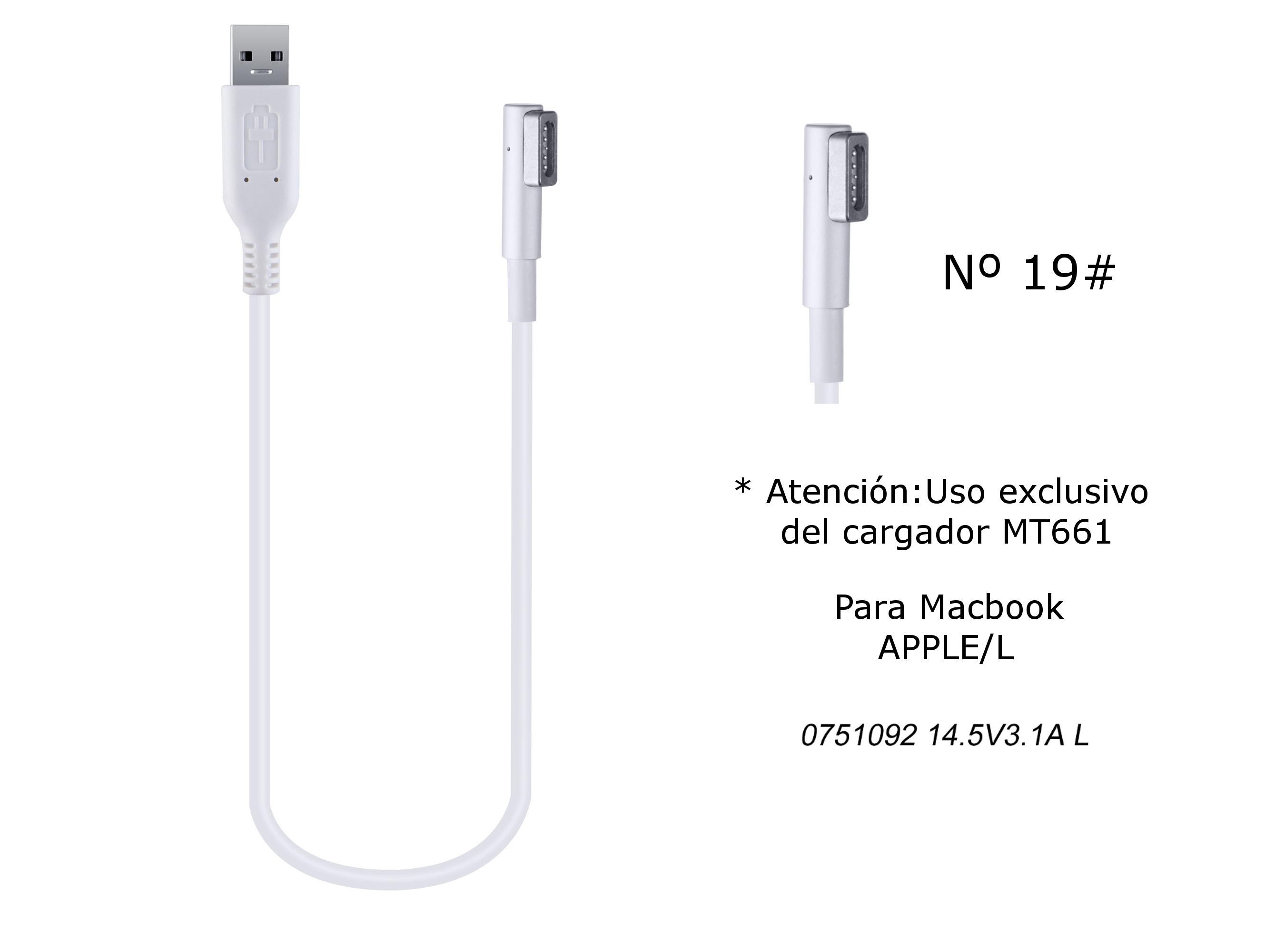 MT664 Cable de Cargador Portatil Nº 19# para Apple, 14,5V / 3,1A, APPLE