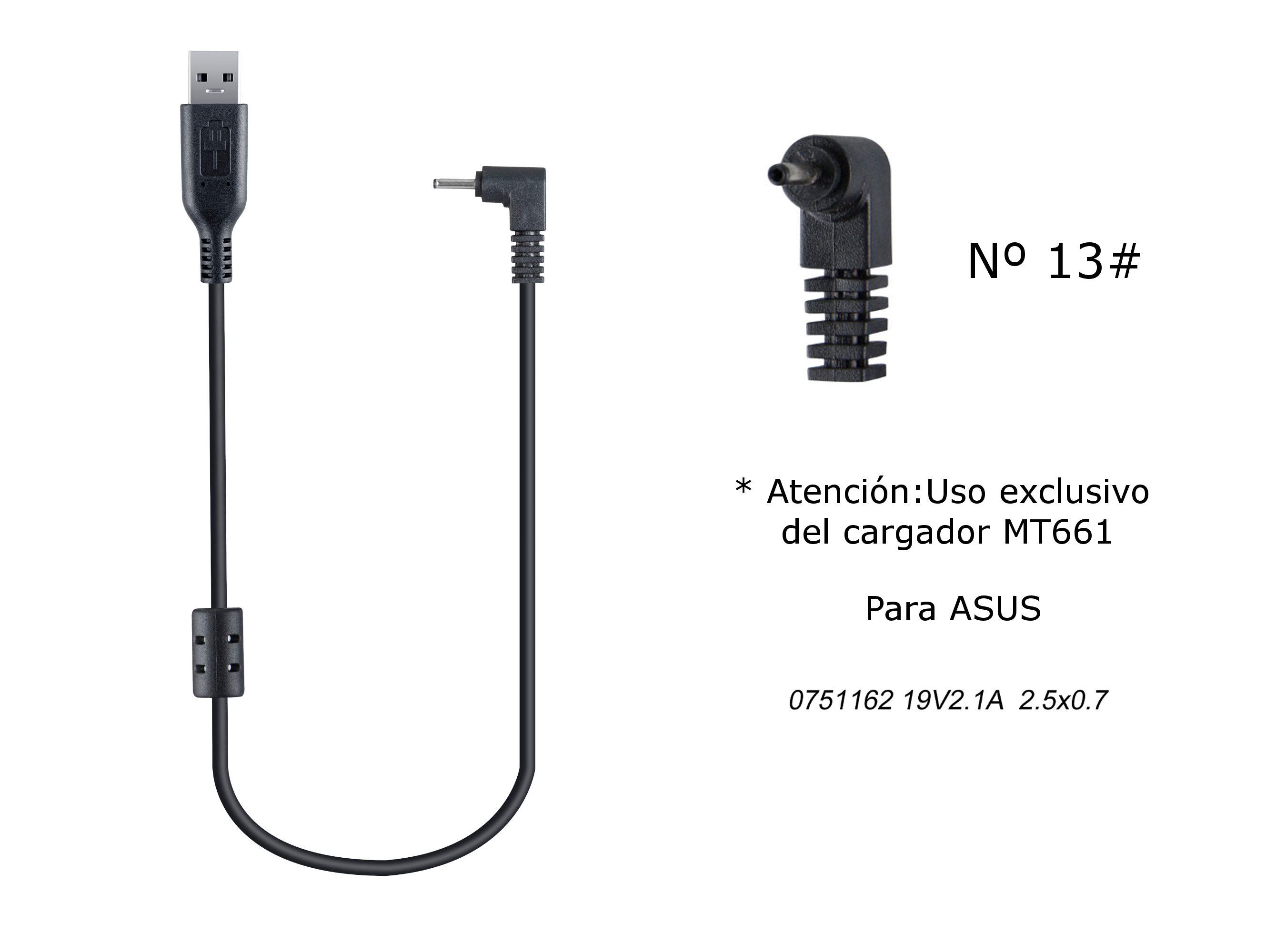 MT671 Cable de Cargador Portatil Nº 13# para ASUS, 19V / 2,1A, 2,5*0,7mm
