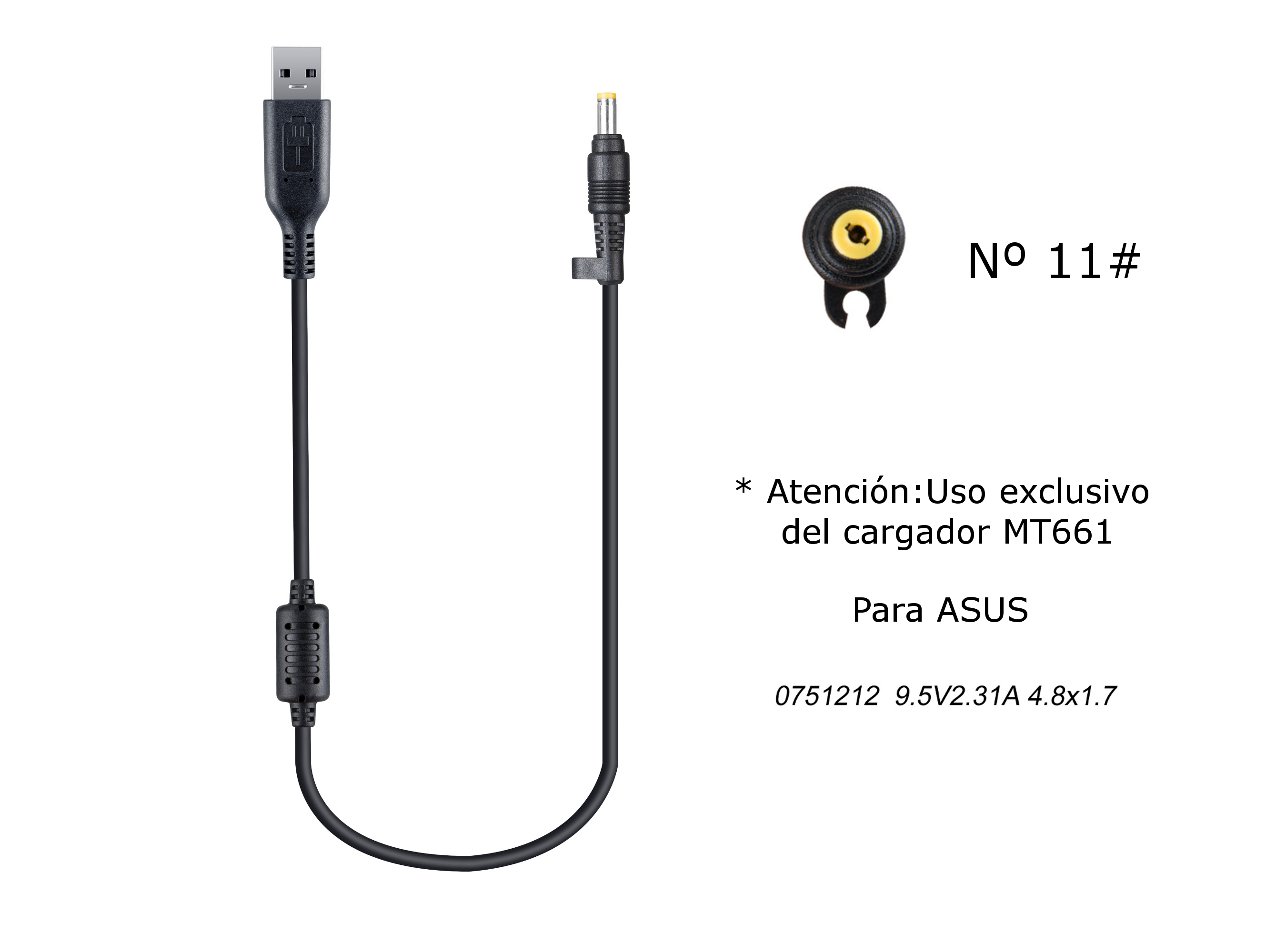 MT676 Cable de Cargador Portatil Nº 11# para ASUS, 9,5V / 2,315A, 4,8*1,7mm