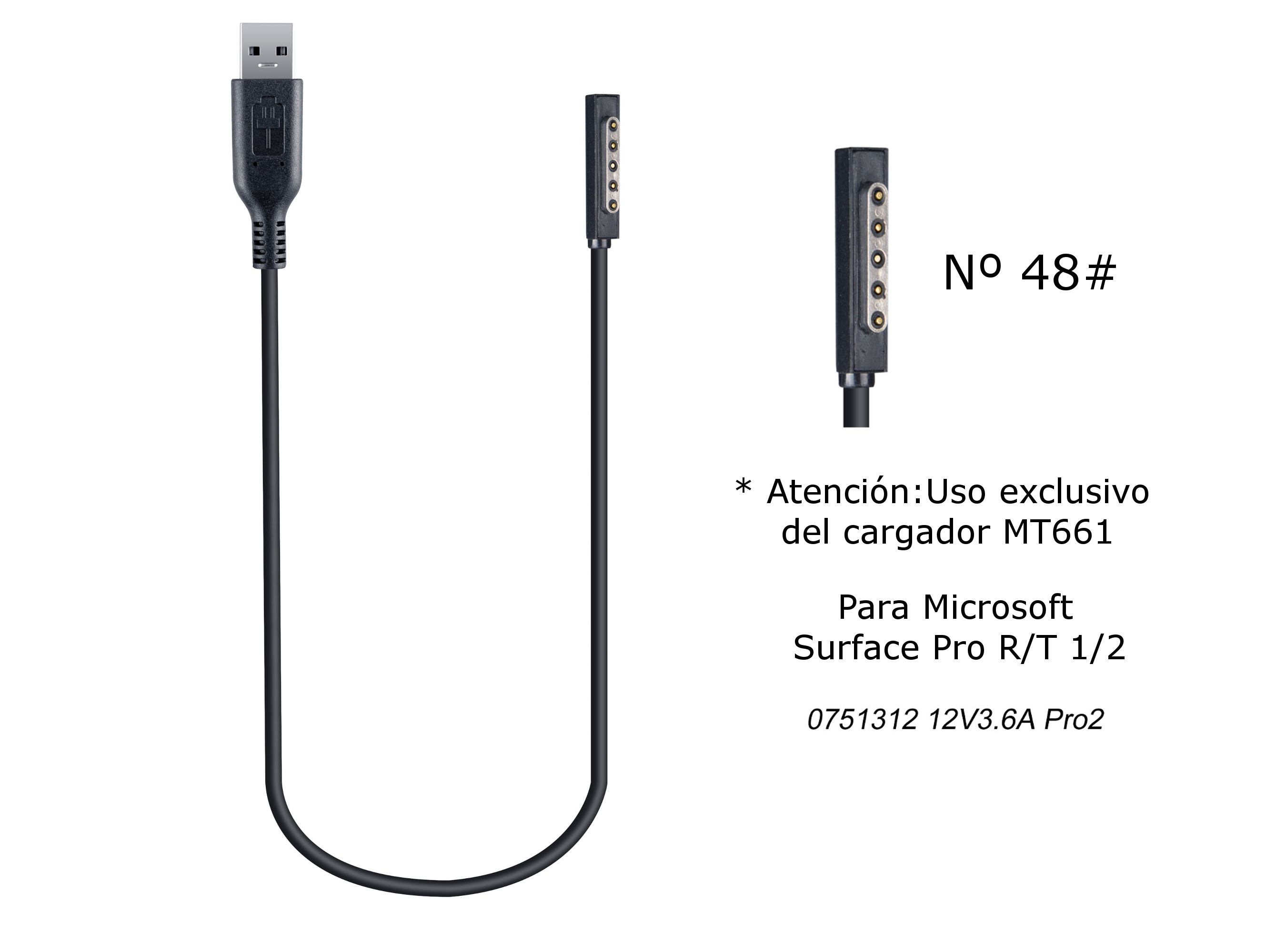 MT686 Cable de Cargador Portatil Nº 48# para Microsoft, 12V / 3,6A