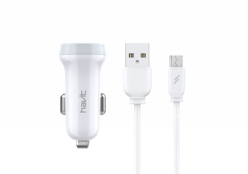 ST850 Blanco Cargador de Mechero Dual USB con cable Micro USB 3.1A