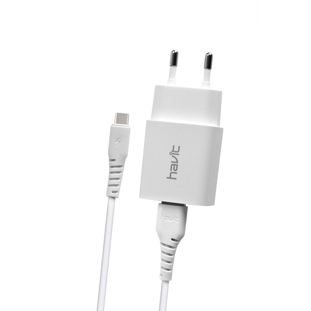 ST902 Blanco Cargador de Red Dual USB 2.1A con Cable TIPO C 1.0M