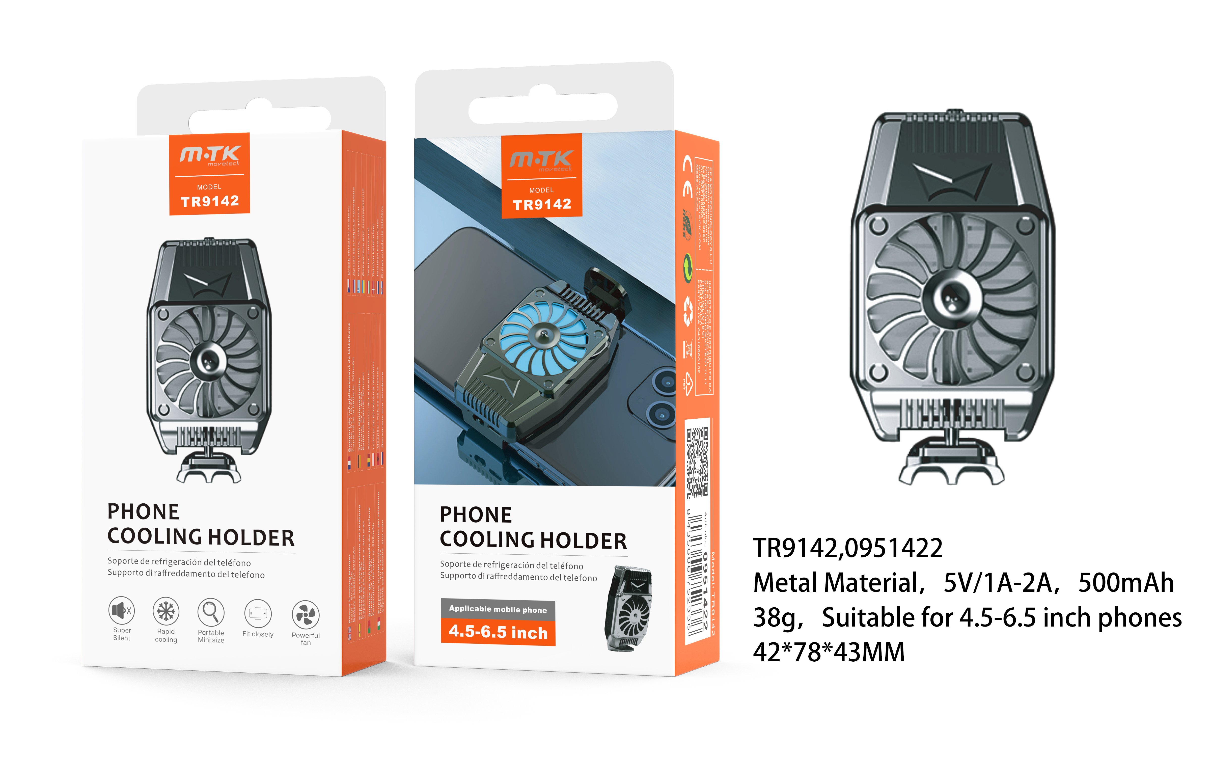 TR9142 NE Ventilador De Refrigeración para Movil, USB 5V 2A